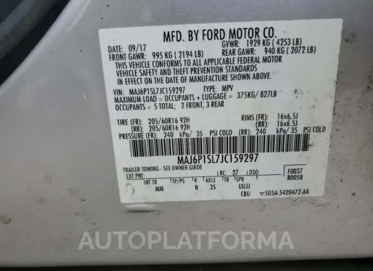 FORD ECOSPORT S 2018 vin MAJ6P1SL7JC159297 from auto auction Copart