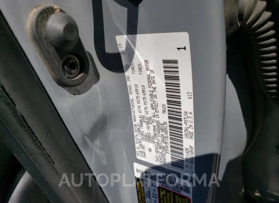 TOYOTA TUNDRA CRE 2020 vin 5TFHY5F15LX889138 from auto auction Copart