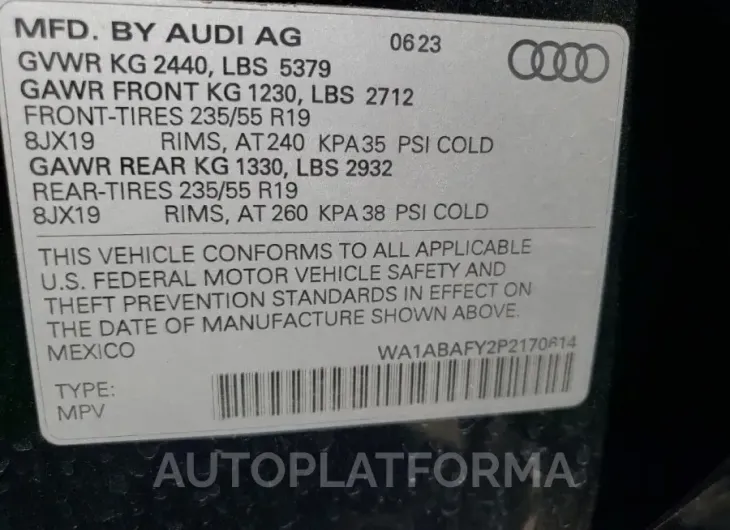 AUDI Q5 PREMIUM 2023 vin WA1ABAFY2P2170614 from auto auction Copart