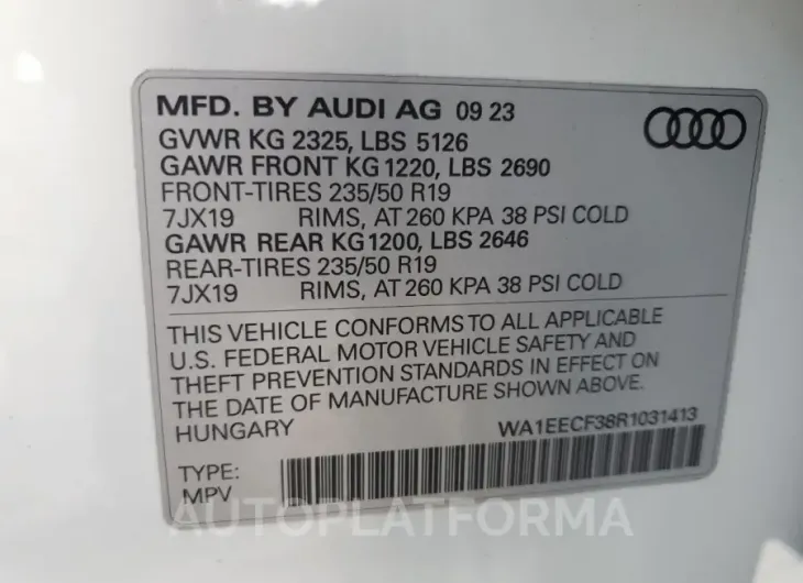 AUDI Q3 PREMIUM 2024 vin WA1EECF38R1031413 from auto auction Copart