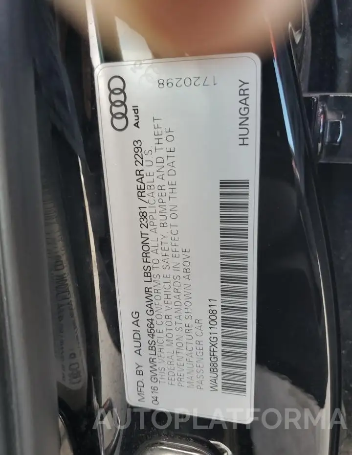 AUDI A3 PREMIUM 2016 vin WAUB8GFFXG1100811 from auto auction Copart