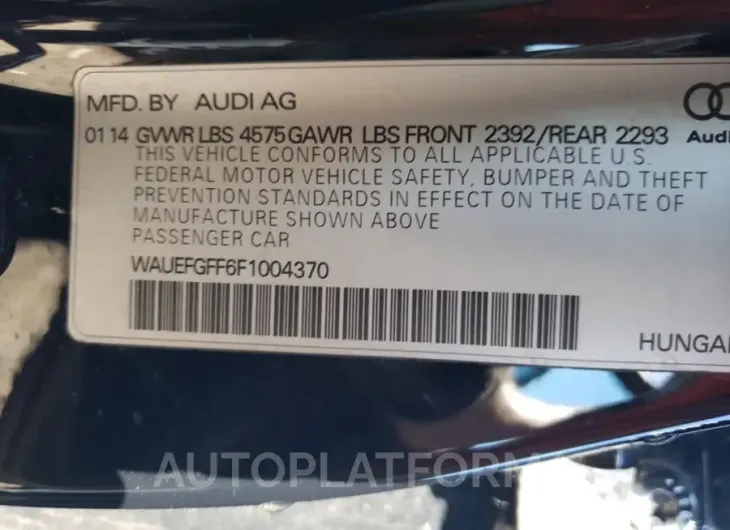 AUDI A3 PREMIUM 2015 vin WAUEFGFF6F1004370 from auto auction Copart