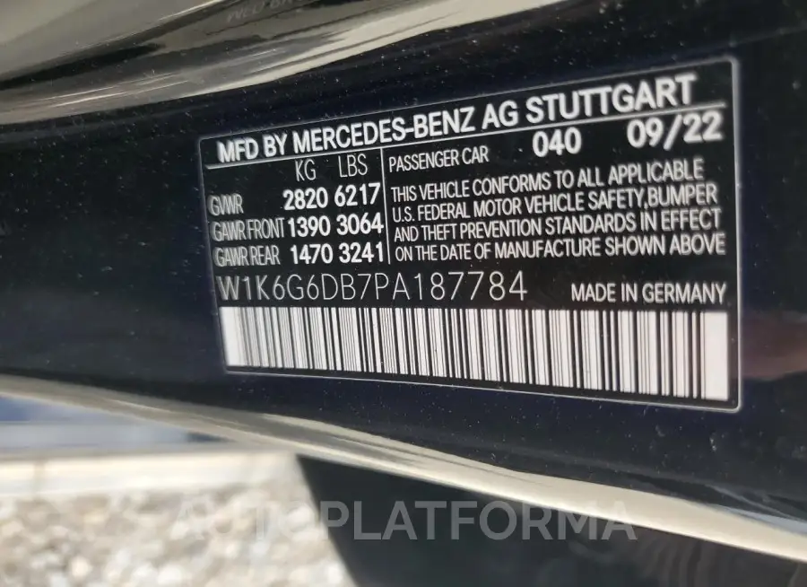 MERCEDES-BENZ S 500 4MAT 2023 vin W1K6G6DB7PA187784 from auto auction Copart