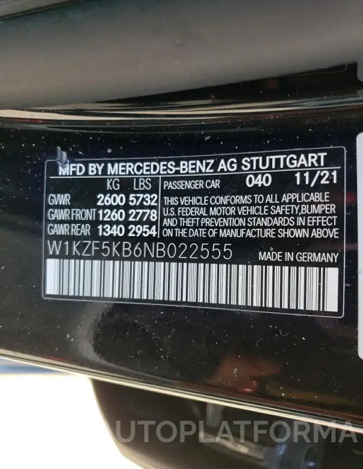 MERCEDES-BENZ E 450 4MAT 2022 vin W1KZF5KB6NB022555 from auto auction Copart