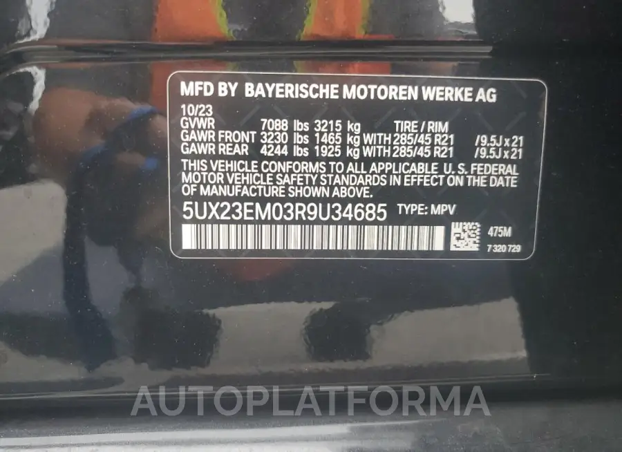 BMW X7 XDRIVE4 2024 vin 5UX23EM03R9U34685 from auto auction Copart