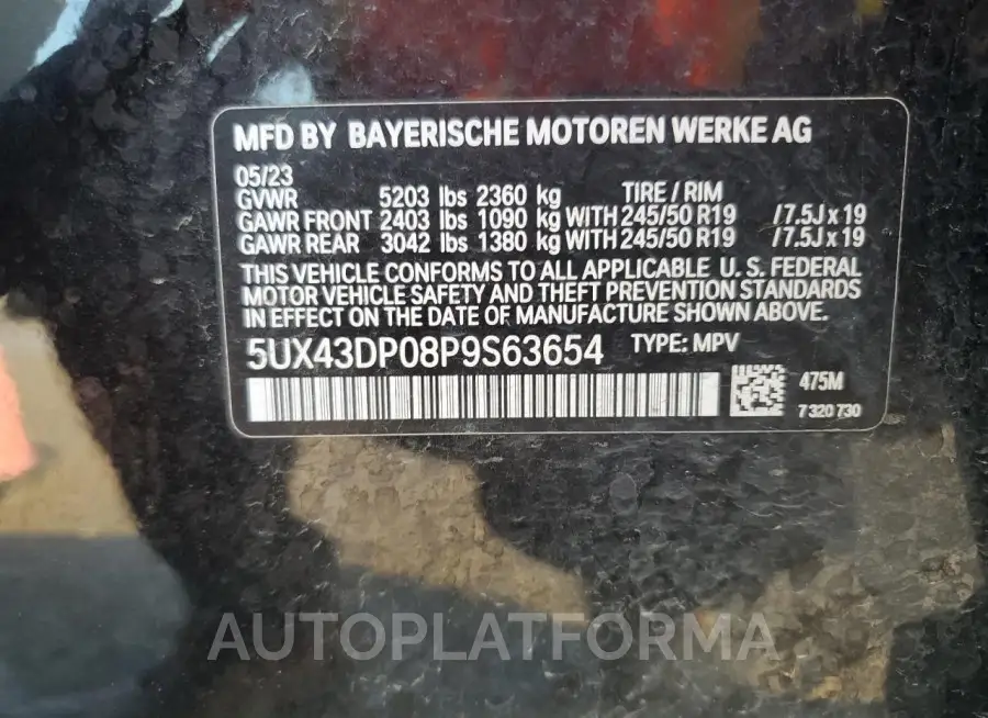 BMW X3 SDRIVE3 2023 vin 5UX43DP08P9S63654 from auto auction Copart