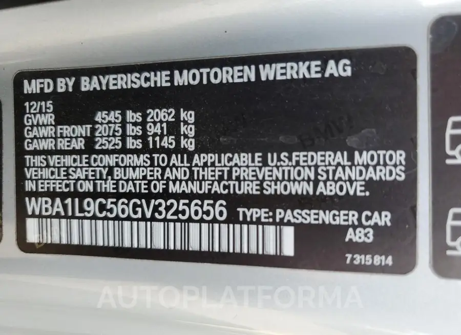 BMW 228 XI SUL 2016 vin WBA1L9C56GV325656 from auto auction Copart