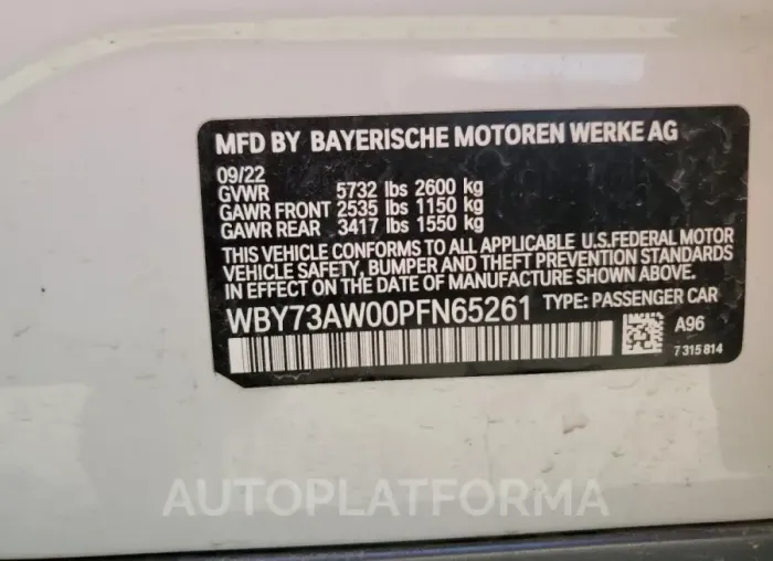 BMW I4 EDRIVE 2023 vin WBY73AW00PFN65261 from auto auction Copart