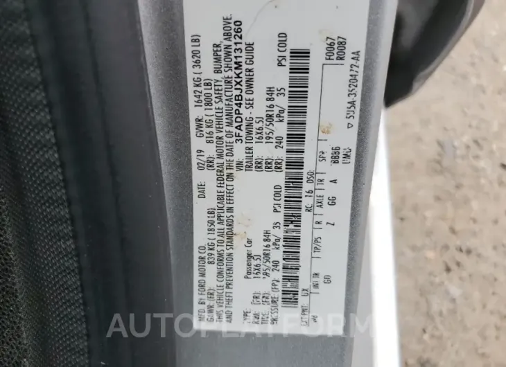 FORD FIESTA SE 2019 vin 3FADP4BJXKM131260 from auto auction Copart