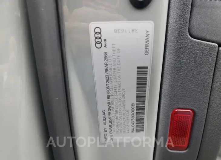 AUDI S5 PRESTIG 2019 vin WAUC4CF56KA000939 from auto auction Copart