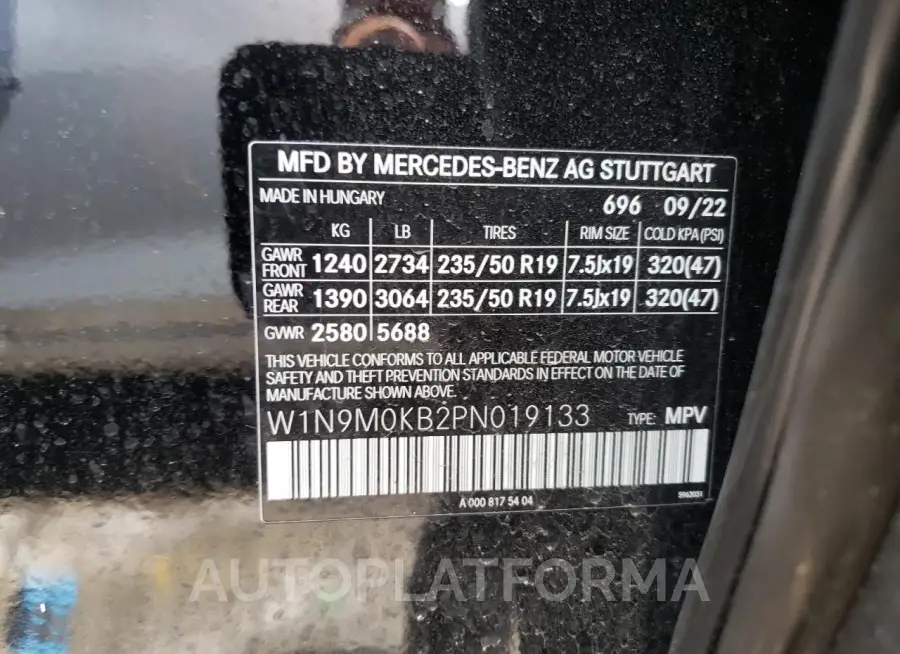 MERCEDES-BENZ EQB 300 4M 2023 vin W1N9M0KB2PN019133 from auto auction Copart