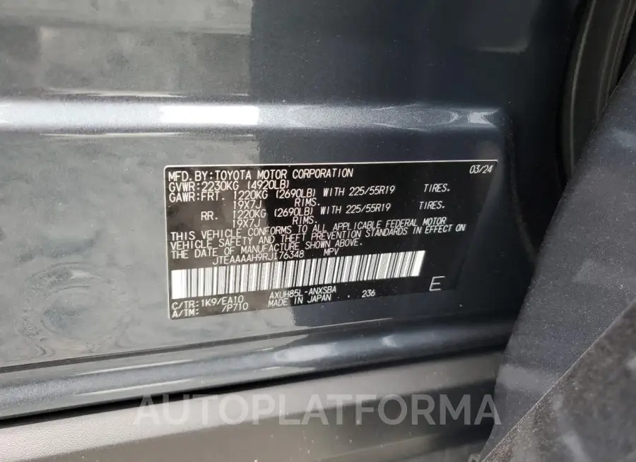 TOYOTA VENZA LE 2024 vin JTEAAAAH9RJ176348 from auto auction Copart