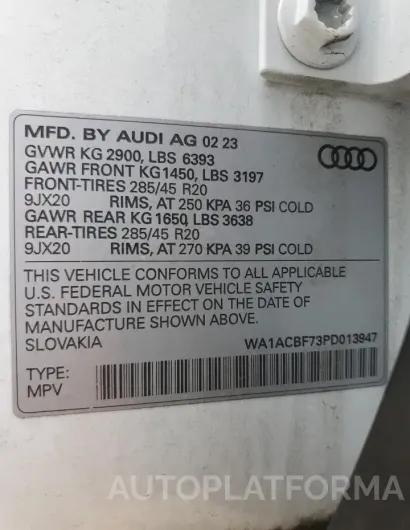 AUDI Q7 PREMIUM 2023 vin WA1ACBF73PD013947 from auto auction Copart