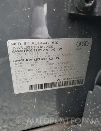 AUDI Q3 PREMIUM 2020 vin WA1BECF34L1101855 from auto auction Copart