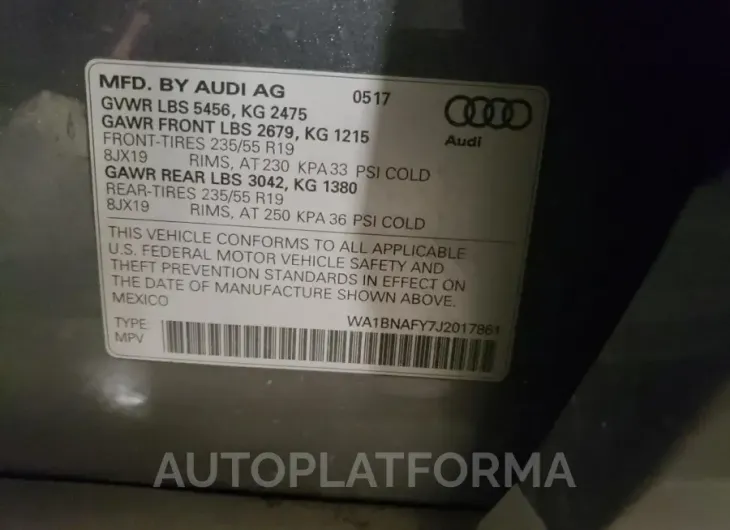 AUDI Q5 PREMIUM 2018 vin WA1BNAFY7J2017861 from auto auction Copart