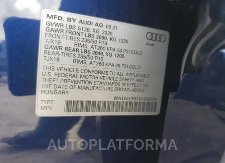 AUDI Q3 PREMIUM 2022 vin WA1EECF31N1028749 from auto auction Copart