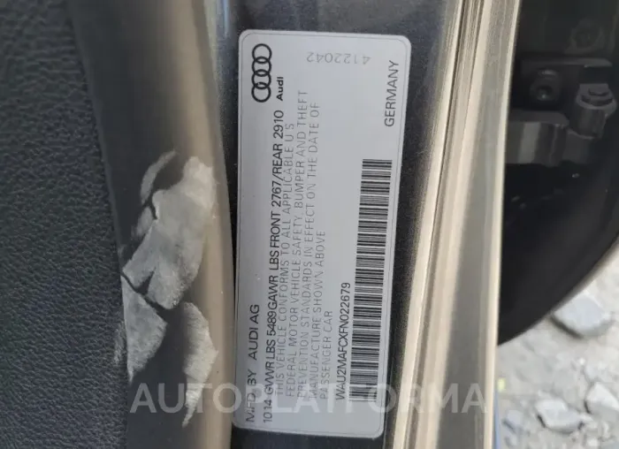 AUDI A7 PRESTIG 2015 vin WAU2MAFCXFN022679 from auto auction Copart