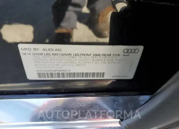 AUDI A8 L QUATT 2015 vin WAU3GAFD6FN005012 from auto auction Copart