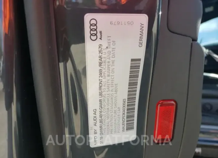 AUDI A5 PREMIUM 2019 vin WAUENCF53KA030583 from auto auction Copart