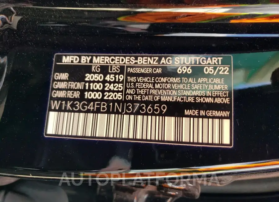 MERCEDES-BENZ A 220 4MAT 2022 vin W1K3G4FB1NJ373659 from auto auction Copart