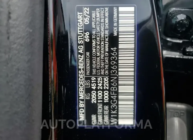 MERCEDES-BENZ A 220 4MAT 2022 vin W1K3G4FB6NJ369364 from auto auction Copart