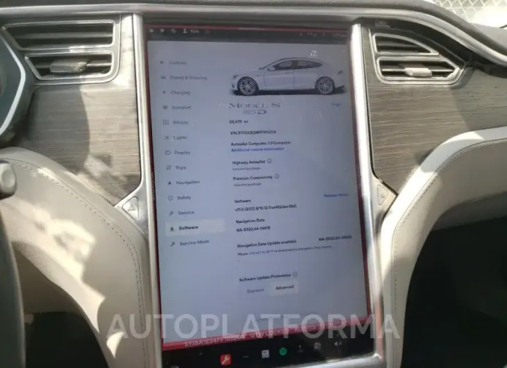 TESLA MODEL S 2015 vin 5YJSA1E24FF105205 from auto auction Copart