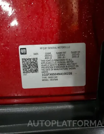 CHEVROLET BOLT EV 2L 2022 vin 1G1FX6S04N4100228 from auto auction Copart