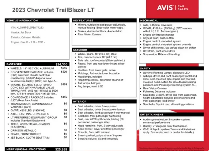 CHEVROLET TRAILBLAZE 2023 vin KL79MPSL7PB177233 from auto auction Copart