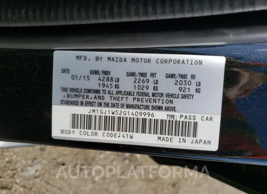 MAZDA 6 GRAND TO 2016 vin JM1GJ1W52G1409996 from auto auction Copart