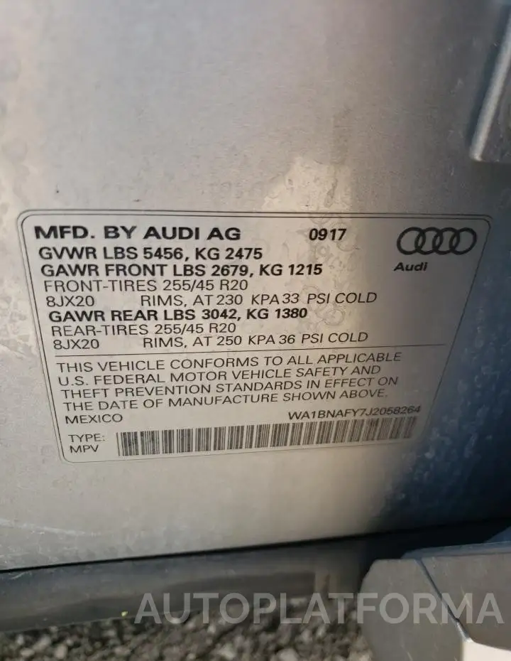 AUDI Q5 PREMIUM 2018 vin WA1BNAFY7J2058264 from auto auction Copart