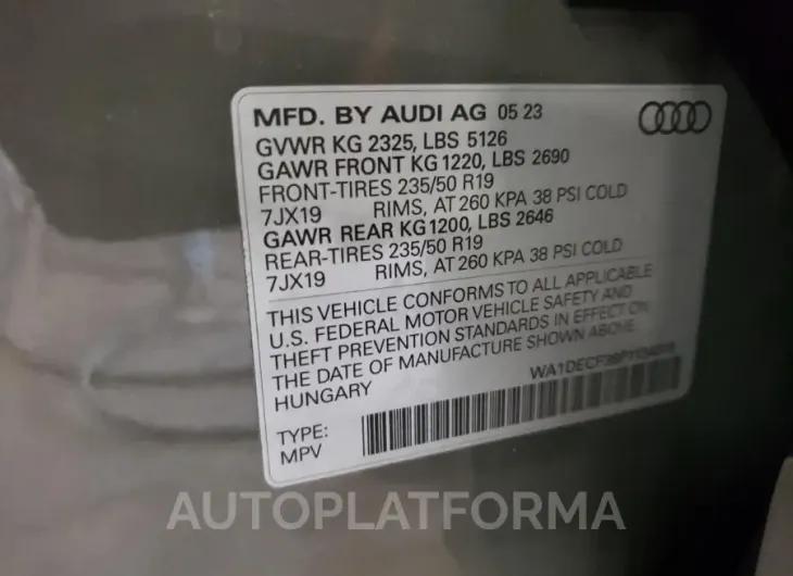 AUDI Q3 PREMIUM 2023 vin WA1DECF38P1134016 from auto auction Copart