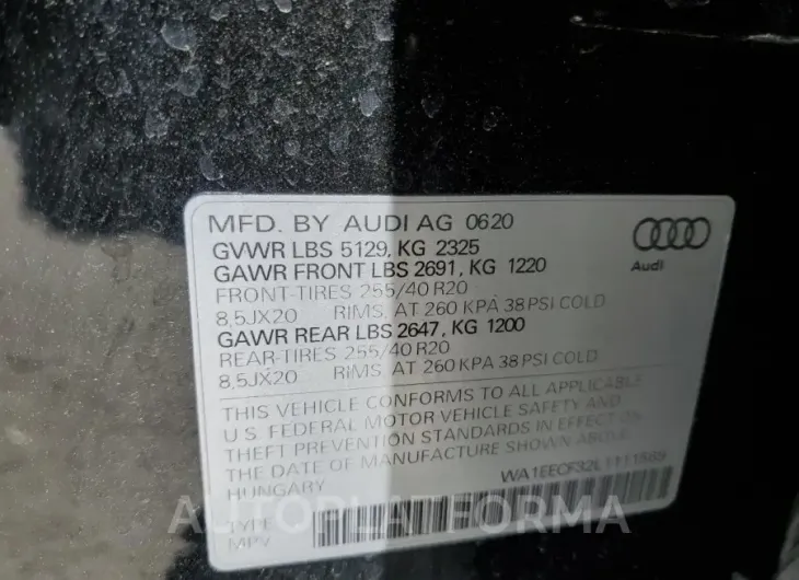 AUDI Q3 PREMIUM 2020 vin WA1EECF32L1111569 from auto auction Copart