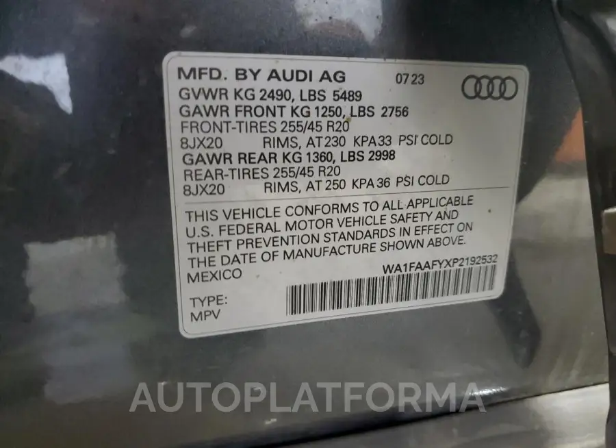 AUDI Q5 PRESTIG 2023 vin WA1FAAFYXP2192532 from auto auction Copart