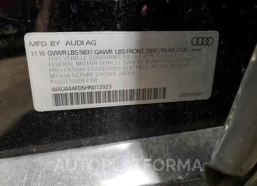 AUDI A8 L QUATT 2017 vin WAU44AFD5HN012923 from auto auction Copart