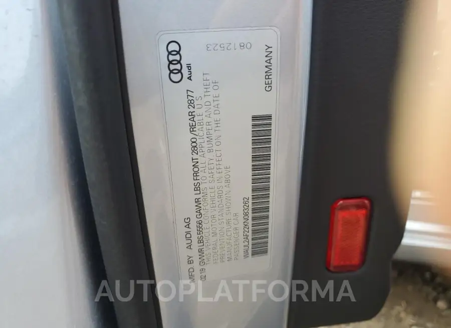 AUDI A6 PREMIUM 2019 vin WAUL2AF22KN083262 from auto auction Copart