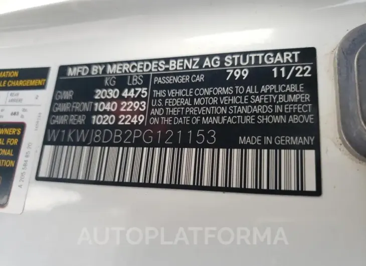 MERCEDES-BENZ C 300 2023 vin W1KWJ8DB2PG121153 from auto auction Copart