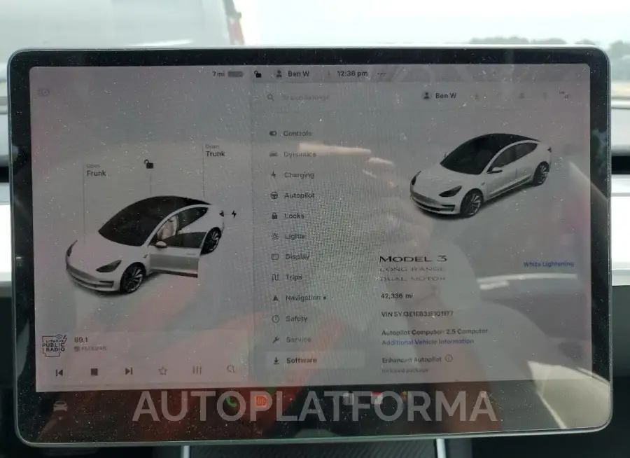 TESLA MODEL 3 2018 vin 5YJ3E1EB3JF101177 from auto auction Copart