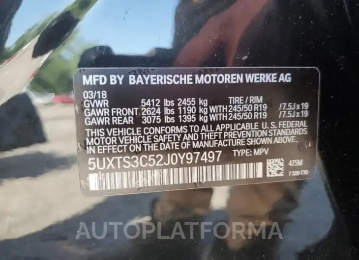 BMW X3 XDRIVEM 2018 vin 5UXTS3C52J0Y97497 from auto auction Copart