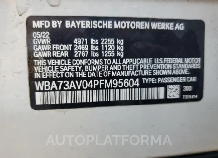 BMW 430XI GRAN 2023 vin WBA73AV04PFM95604 from auto auction Copart