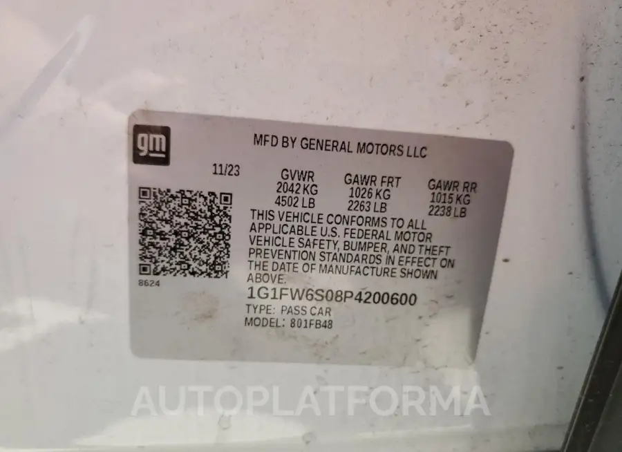 CHEVROLET BOLT EV 1L 2023 vin 1G1FW6S08P4200600 from auto auction Copart