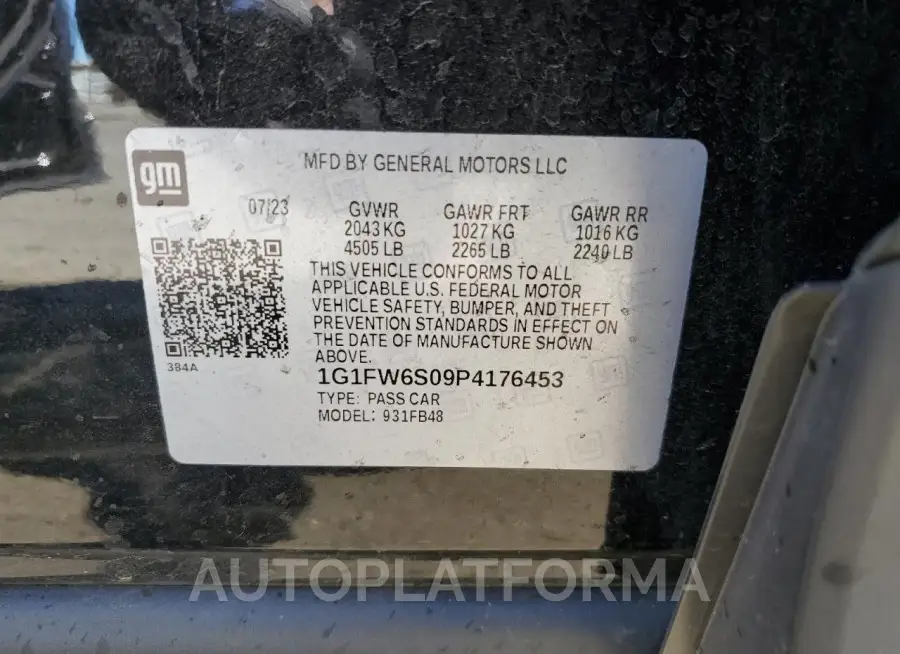 CHEVROLET BOLT EV 1L 2023 vin 1G1FW6S09P4176453 from auto auction Copart