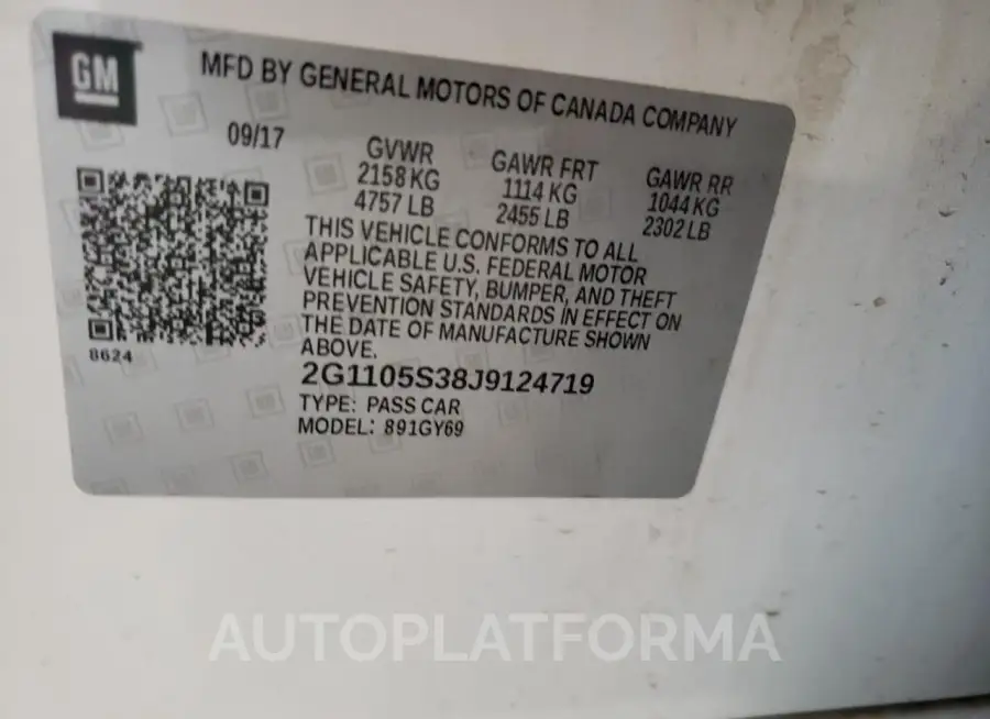 CHEVROLET IMPALA LT 2018 vin 2G1105S38J9124719 from auto auction Copart