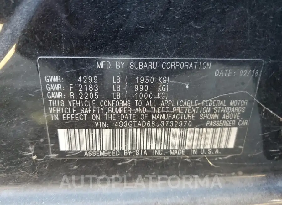 SUBARU IMPREZA PR 2018 vin 4S3GTAD68J3732970 from auto auction Copart