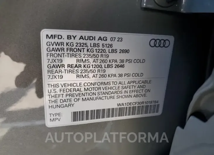 AUDI Q3 PREMIUM 2024 vin WA1DECF30R1019784 from auto auction Copart