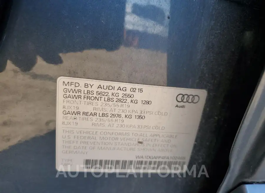 AUDI Q5 2015 vin WA1DGAFP4FA102468 from auto auction Copart