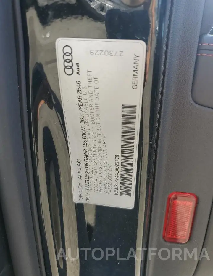 AUDI S4 PREMIUM 2018 vin WAUB4AF44JA025778 from auto auction Copart