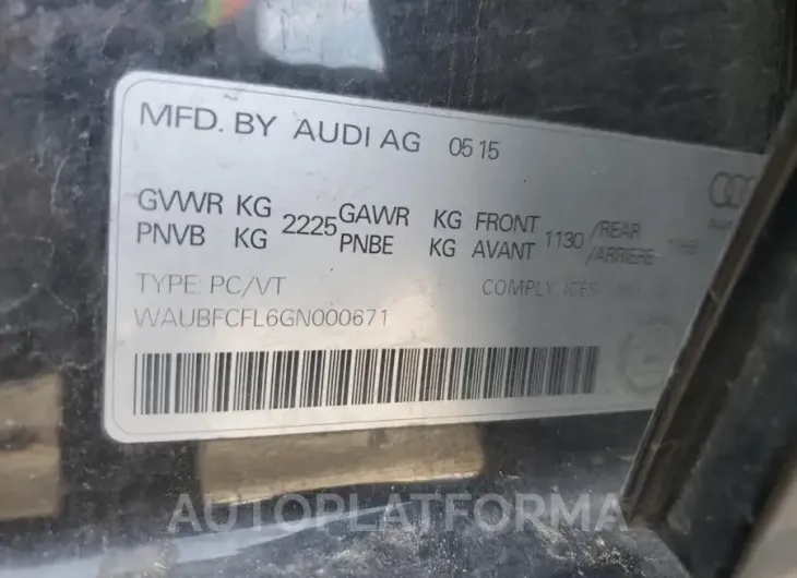 AUDI A4 KOMFORT 2016 vin WAUBFCFL6GN000671 from auto auction Copart