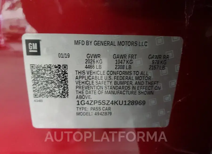 BUICK LACROSSE E 2019 vin 1G4ZP5SZ4KU128969 from auto auction Copart