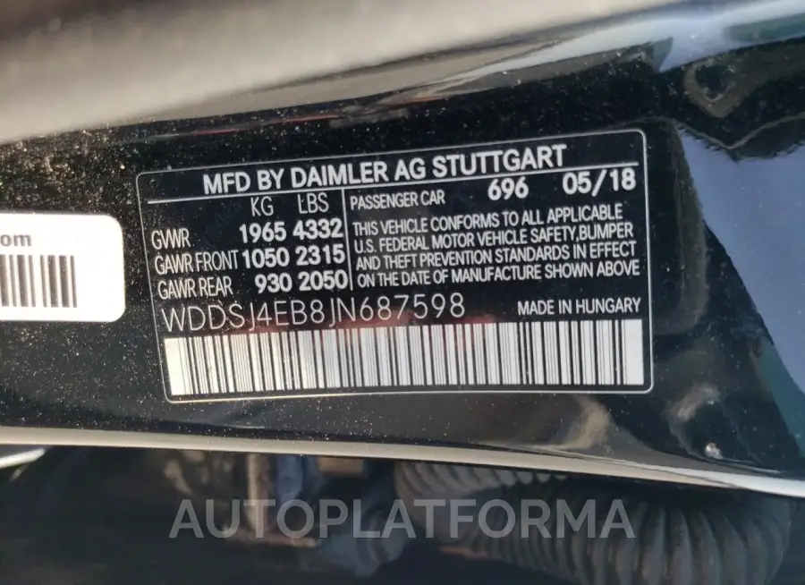 MERCEDES-BENZ CLA 250 2018 vin WDDSJ4EB8JN687598 from auto auction Copart