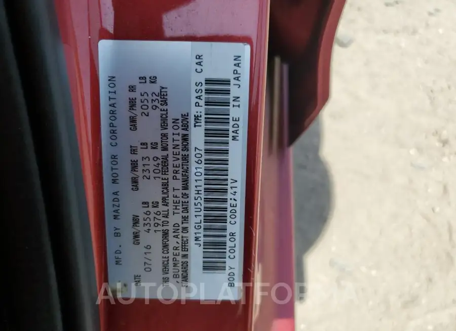 MAZDA 6 sport 2017 vin JM1GL1U55H1101607 from auto auction Copart